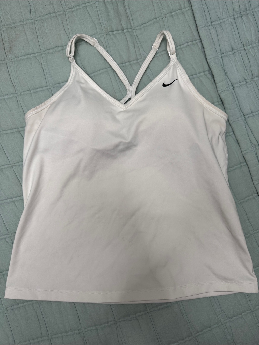 Nike White Dri-FIT Sports Bra with Gray Swoosh